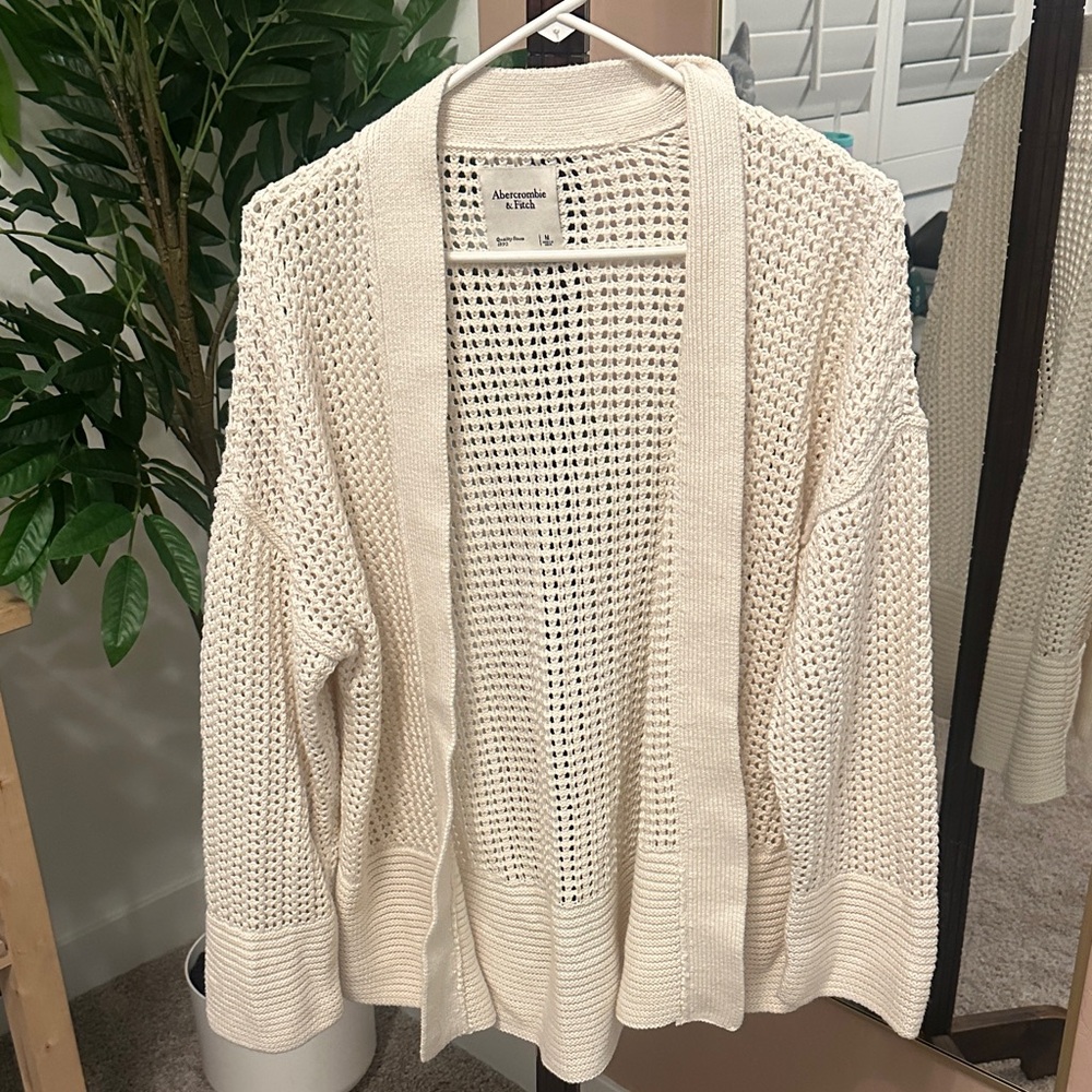 Abercrombie & Fitch Cream Light Weight Open-Knit Cardigan